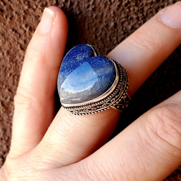 New Heart Shaped Lapis Lazuli 925 Silver Ring. - Picture 14 of 16